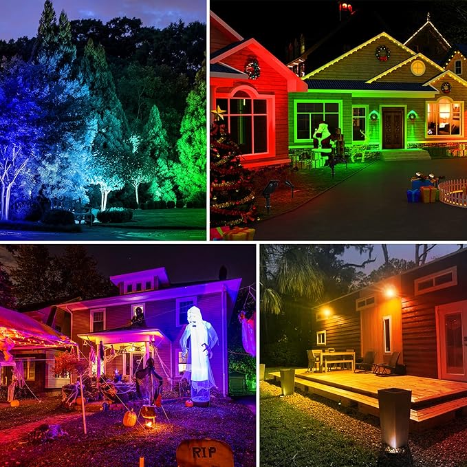 T-SUNUS RGB Solar Landscape Spotlights Christmas, Color Changing Spot Lights Waterproof IP65 Garden Pond Light, 180° Adjustable Wall Tree Light Separately Installed for Outdoor/Indoor Halloween 4 Pack