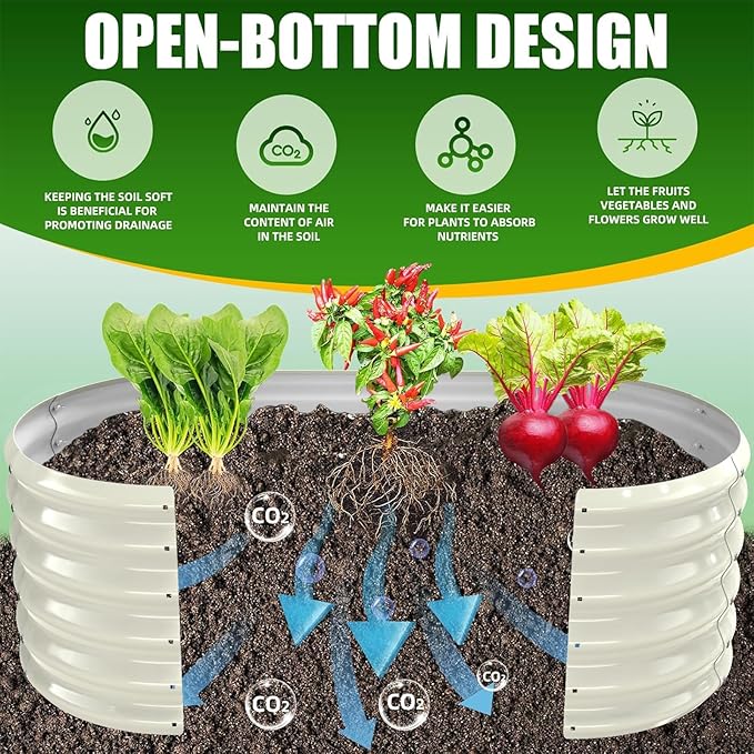 17" Tall Elevated Oval Metal Raised Garden Bed - 4ft x 2ft in Size and 0.8MM Thick Durable Planter Bed/Box for Vegetables Flowers Succulent at Patio/Garden Outdoor (White, 4X2X1.4 FT)