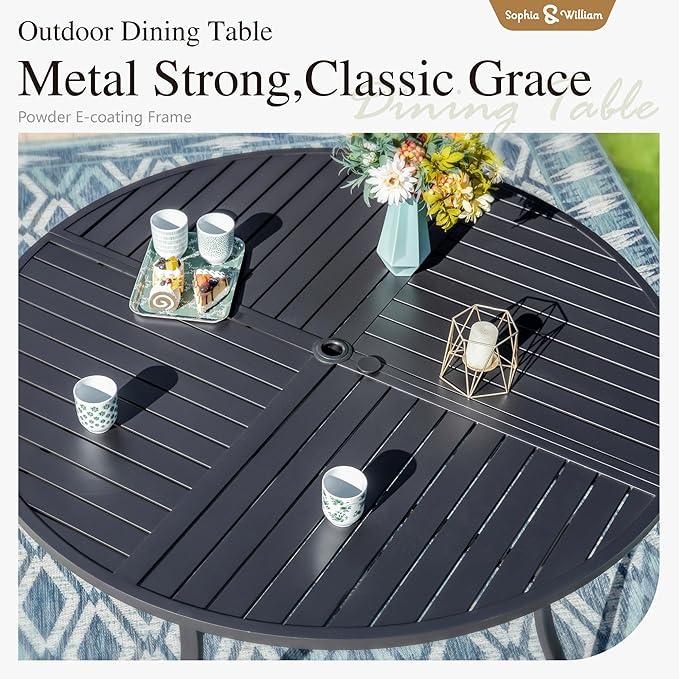 Sophia and William Swivel Patio Dining Set for 4, Outdoor Table and Chairs, Removable Seat Cushions, Black 42" Round Patio Dining Table