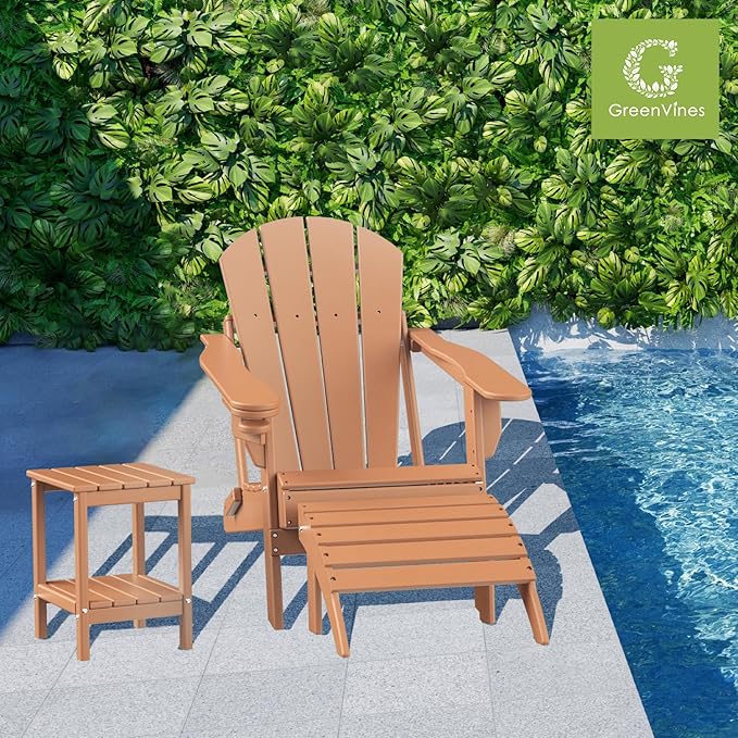 GREENVINES Adirondack-Outdoor-Side-Table | 14 x 13 Inches | HDPE Plastic | All Weather | Teak | Outside End Tables | Storage Shelf | for Patio Porch Backyard Indoor