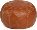 Thgonwid Unstuffed Moroccan Faux Leather Pouf Ottoman with Storage - Handmade Boho Chic Multi-Use Footrest for Living Room, Bedroom, Patio - Round Ethnic Floor Cushion & Decorative Accent, Brown