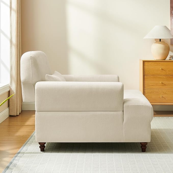 Chaise Lounge Chair Indoor with Adjustable Backrest, Oversized Accent Armchair for Living Room & Bedroom, Upholstered Mid-Century Reading Chair, Comfy Single Sofa Chair, Modern Living Room Chair