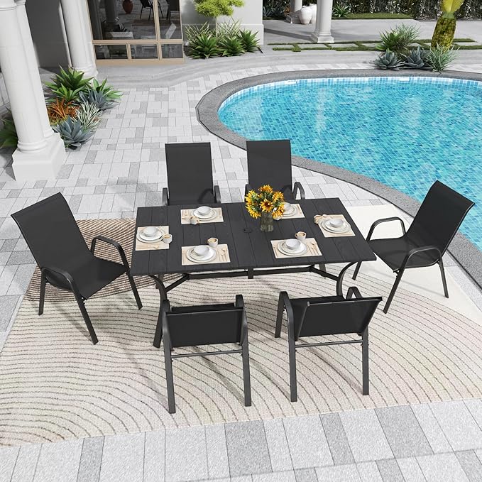 Patio Chairs Set of 6, Stackable Outdoor Dining Chairs for All Weather Textilene Fabric & Metal Frame, Outdoor Chairs Set for Backyard Deck Garden