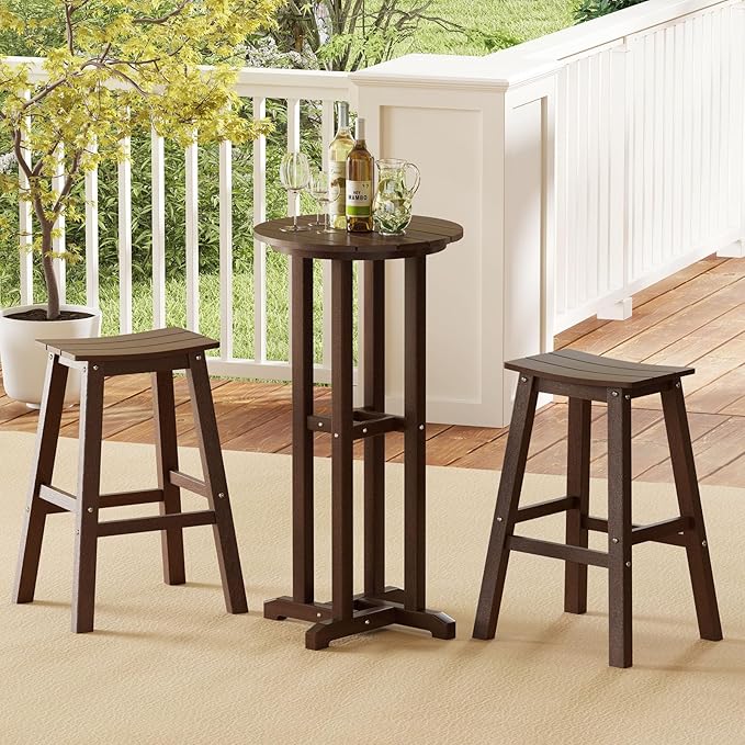 Tangkula 21.5" Round Bar Table, Patio HDPE Bar Height Dining Table w/Slatted Tabletop, Outdoor All-Weather High-Top Bistro Table for Poolside, Backyard, Balcony (Brown)