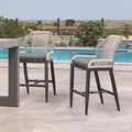 PURPLE LEAF Patio Bar Stool Counter Height Set of 2 Outdoor Rattan Chairs with Back Modern Aluminum Woven Barstools for Garden Indoor Kitchen Gray