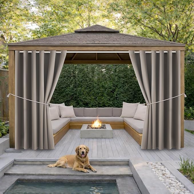 DIVA EN CAMINO DEC Outdoor Patio Curtain Waterproof Darkening Thermal Insulated Indoor Curtains for Bedroom, Porch, Living Room, Pergola, Cabana, W84 x L108, Taupe, Set of 2 Panels