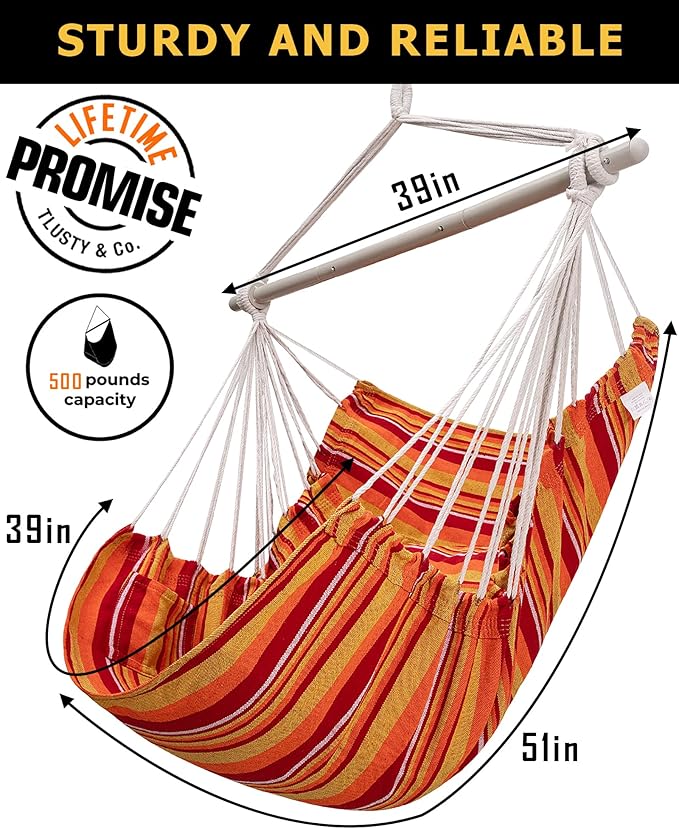 ADVOKAIR Hammock Chair Swing, Heavy-Duty Hanging Rope Swing Seat Supports 500 Lbs, Ideal for Outdoor Patio, Backyard, Porch, Deck & Indoor Bedroom Use