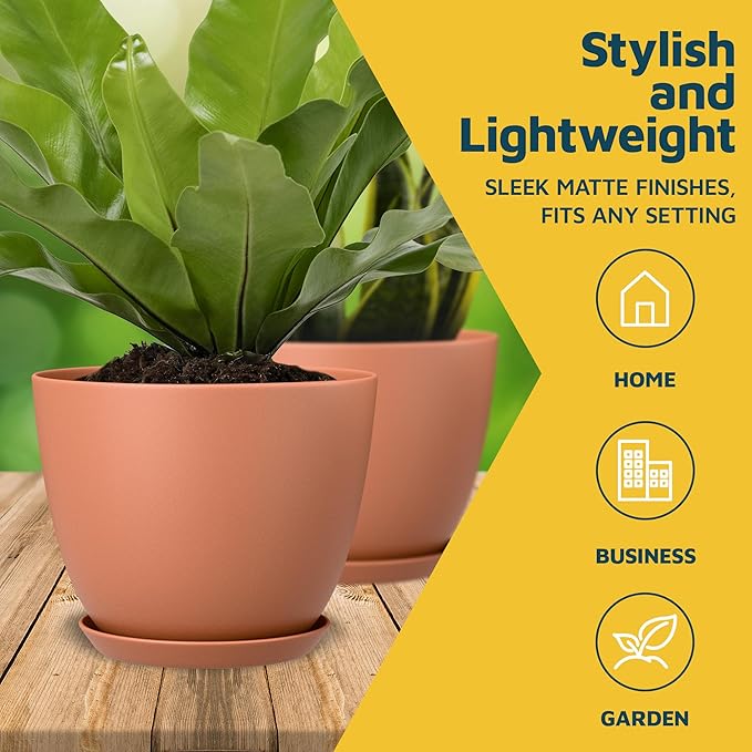 Terracotta Plant Pots with Drainage Holes & Saucers 15 Pack, Indoor & Outdoor Stackable Space-Saving Planters for Houseplants & Flowers, (7", 6.7", 6", 5.3", and 4.8" Inches), Durable & Weatherproof