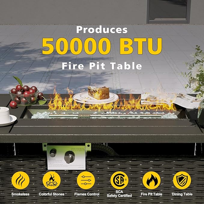 Aoxun Patio Furniture Set with Fire Pit Table, 12 Piece Outdoor Sectional Sofas, 10 Seats Wicker Rattan Outdoor Furniture with Thickened Cushion for Backyard, Garden Begin