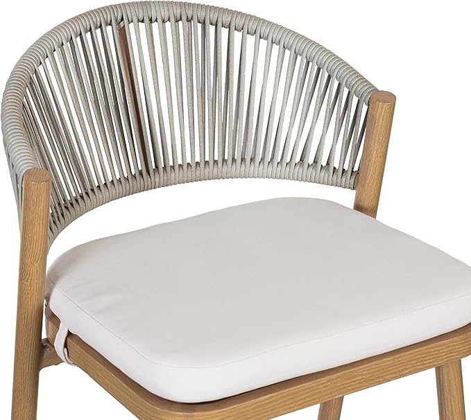 Christopher Knight Home Hearth 30.25" Patio Barstools Set of 2, Woven Wicker Counter Stool, Aluminum Frame Barstool, PE Rattan Scallop-Shape Backrest Woodlike Stool for Backyard Balcony, Maple