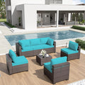 ALAULM Patio Furniture Set with Coffee Table, 7 Pieces Outdoor Sectional with Wide Seat and Thick Cushion, All Weather Wicker Rattan Conversation Set for Backyard, Garden, Deck, Turquoise