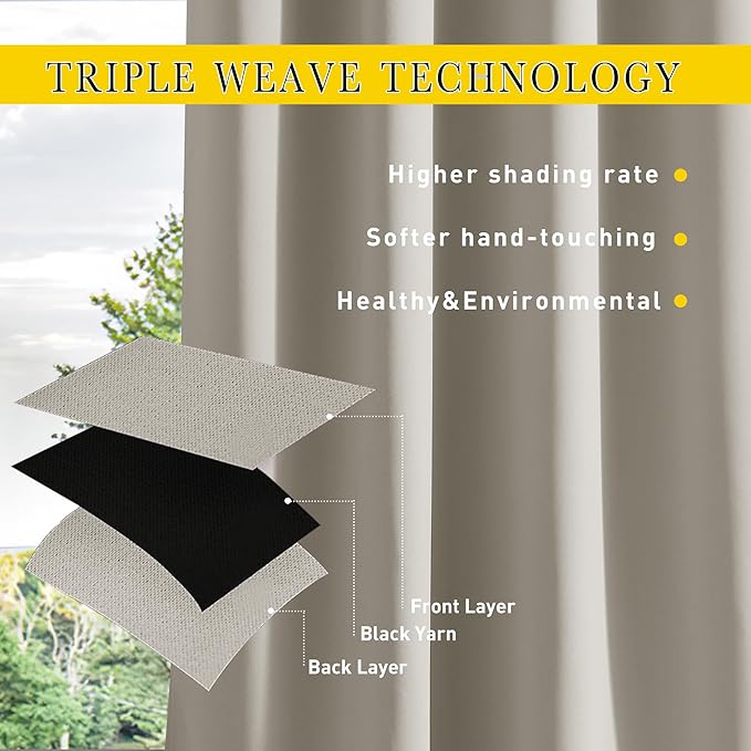 NICETOWN 2 Panels Fixed Outdoor Curtains for Patio Waterproof, Top & Bottom Grommet & Back Tab Windproof Drapes Thermal Insulated Blackout Outdoor Blinds for Porch/Gazebo, W52 x L84, Natural
