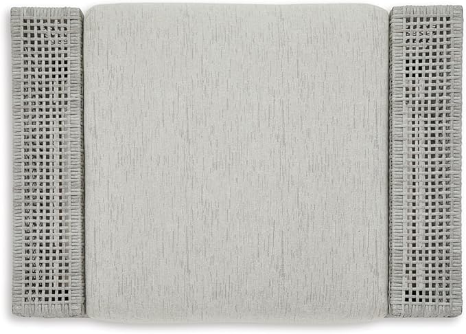 Signature Design by Ashley Seton Creek Casual Nuvella Weather Resistant Fabric Outdoor Ottoman with Cushion, Light Gray & Light Brown