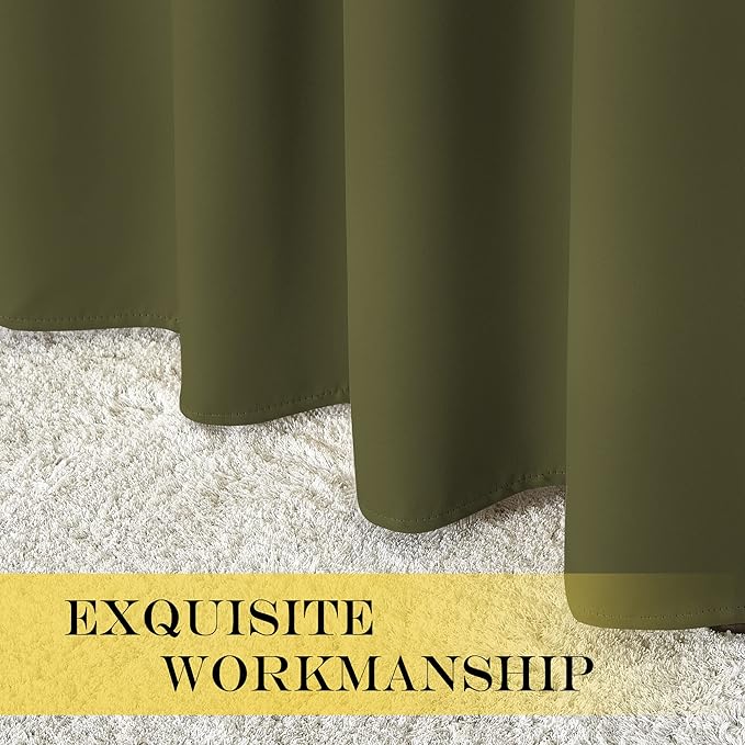 NICETOWN Blackout Window Curtain 90 inch Length - Room Darkening Thermal Insulated Grommet Large Window Treatment Light Blocking for Bedroom/Doorway (Olive Green, 1 Panel, W52 x L90)