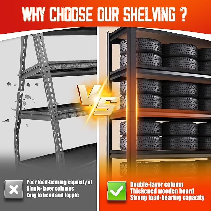 Set of 2 Garage Shelving,3 Tier Garage Storage Shelves,Adjustable Heavy Duty Metal Shelving Units and Storage Large Rack,Utility Steel Shelf For Shop Warehouse Industrial Pantry Basement 33"x35"x16"