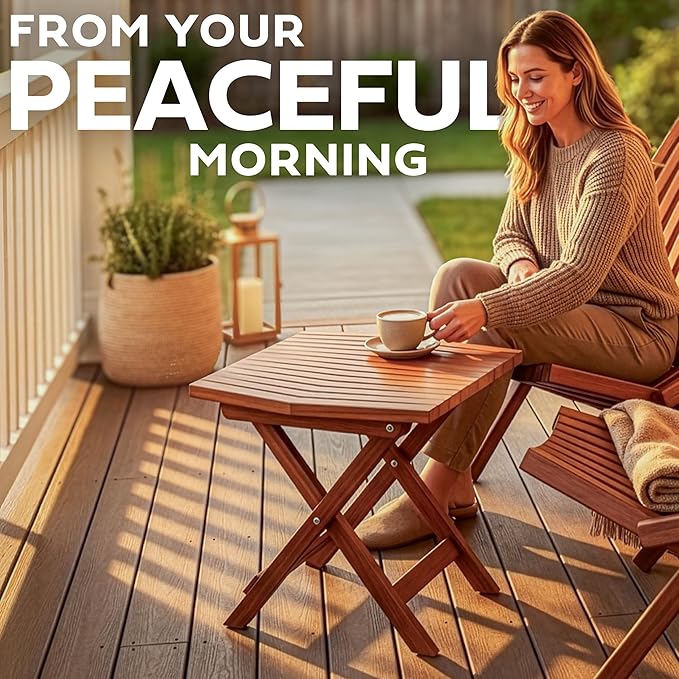Melino Wooden Folding Outdoor Side Table 18x16x16 in, FSC Certified Acacia Wood Weatherproof Small Table for Patio, Porch, Pool, Backyard, Garden, Balcony & Deck - Chestnut