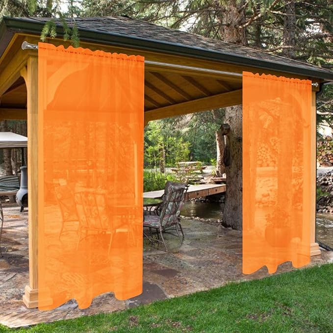 SpaceDresser Waterproof Outdoor Sheer Curtains for Patio - 2 Panels Rod Pocket Indoor Voile Sheer Curtain for Living Room,52W x 120L inch,Orange