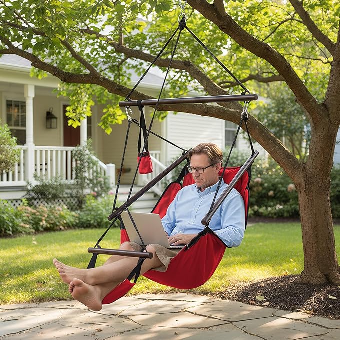 ONCLOUD Upgraded Unique Hammock Hanging Sky Chair, Air Deluxe Swing Seat with Rope (Red)