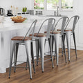 Yongqiang 24 inch Bar Stools Set of 4 Metal Kitchen Counter Height Bar Chairs Barstools with Large Wooden Seat, High Back Silver