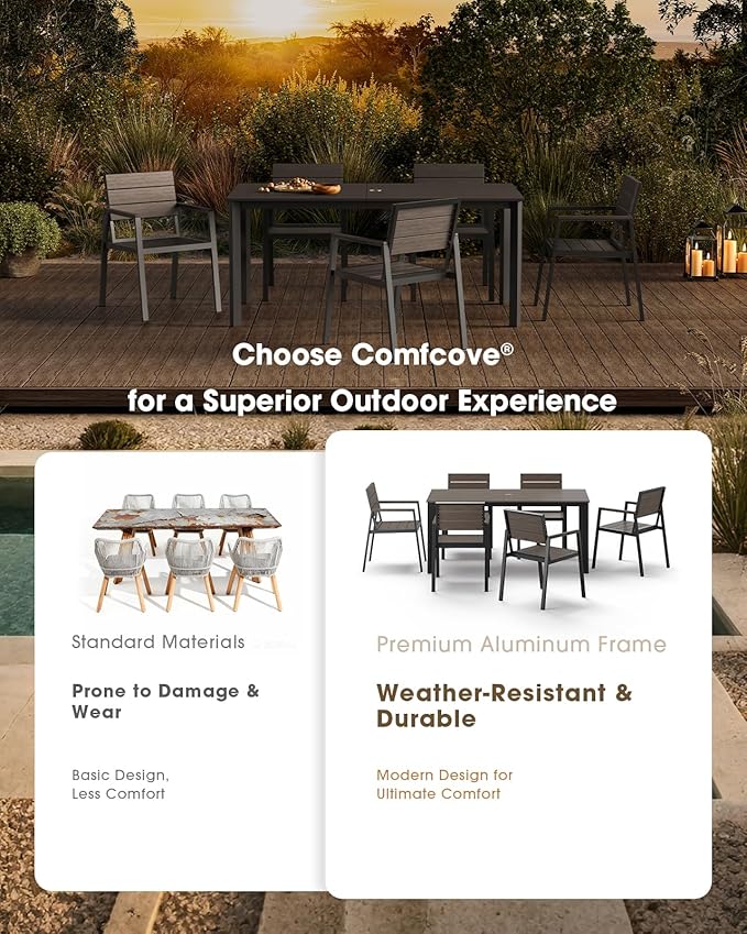 Outdoor Patio Dining Table, Aluminum & HDPS Outdoor Table with Umbrella Hole, All-Weather for Deck, Garden, Lawn, Backyard, Poolside (Charcoal)