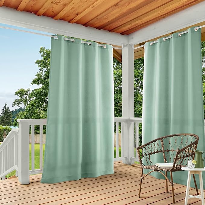 TOWN & COUNTRY BASICS Cabana Solid Heavyweight Indoor Outdoor Curtains, Light Filtering Opacity with Grommet Top, Water Repellent, 2-Pack Set, 54"x84", Seafoam