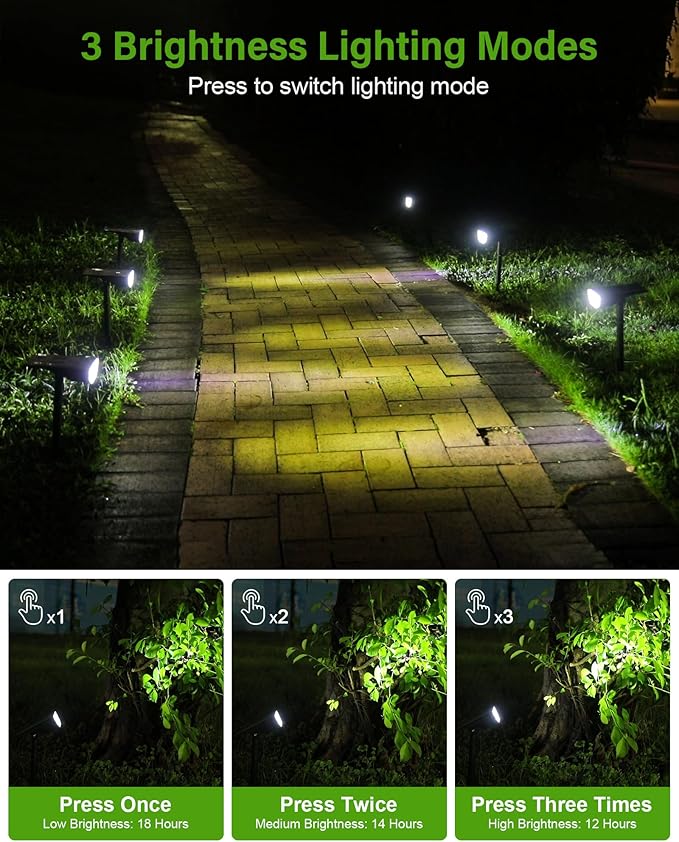 Solar Spot Lights Outdoor, Solar Lights Outdoor Waterproof IP65, 3 Brightness Modes Dusk to Dawn Landscape Spotlights for Yard Garden Pathway Tree Decoration, Cool White, 4 Pack