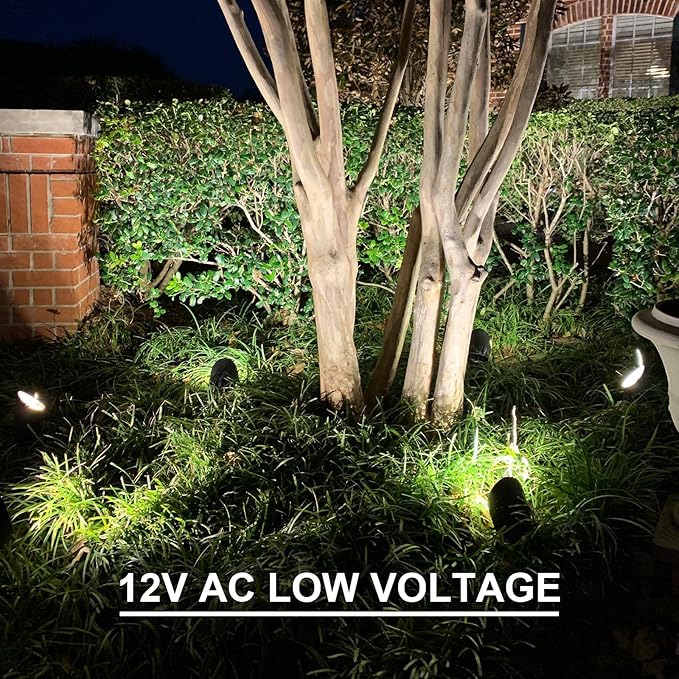 GOODSMANN Landscape Lighting Kits Low Voltage Spot Lights 8PK Landscape Flood Light 3W LED 200 Lumen Metal Landscape Lights 12V AC Tree Lights 3000K Warm White with Replaceable Bulbs Cable Connectors