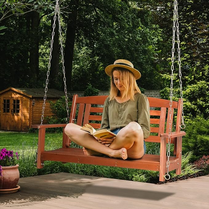 Outvita Porch Swing, 44" Swing Bench with Hanging Chains and Reclined Backrest for Deck, Garden,Yard, Balcony, Room 600lbs Capacity Fir Wood