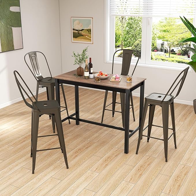 COSTWAY Metal Bar stools Set of 4, with Removable Back, 30'' Bar Height Stools with Rubber Feet, Stylish and Modern Chairs, for Kitchen, Dining Rooms, and Side Bar (Gun-Update, 30'')