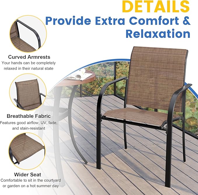 VICLLAX Patio Dining Set for 8, Outdoor Furniture Set Includes 53" Round Patio Table and 8 Patio Sling Chairs, Walnut Wood-Like Tabletop and Brown Fabric