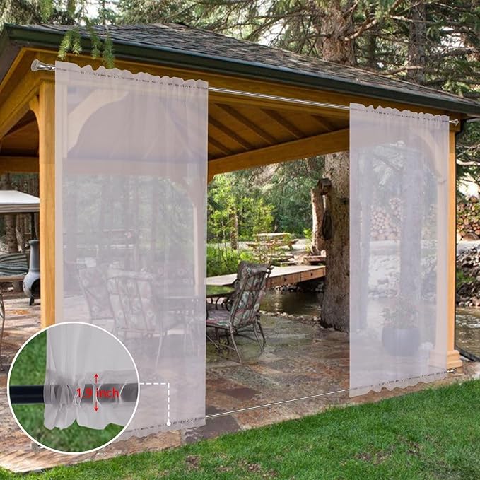 SpaceDresser Waterproof Outdoor Sheer Curtains for Patio - 4 Panels Rod Pocket Indoor Voile Sheer Curtain for Living Room,52W x 84L inch, Silver Grey