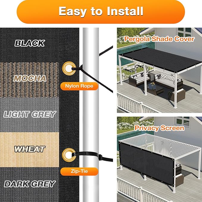 Artpuch Outdoor Pergola Shade Cover 12x24 FT Sun Shade Cloth with Grommets Black 90% UV Protection Canopy Patio Privacy Screen (Customized Available)