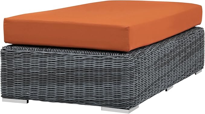 Modway Summon Wicker Rattan Outdoor Patio Sunbrella® Fabric Rectangle Ottoman in Canvas Tuscan