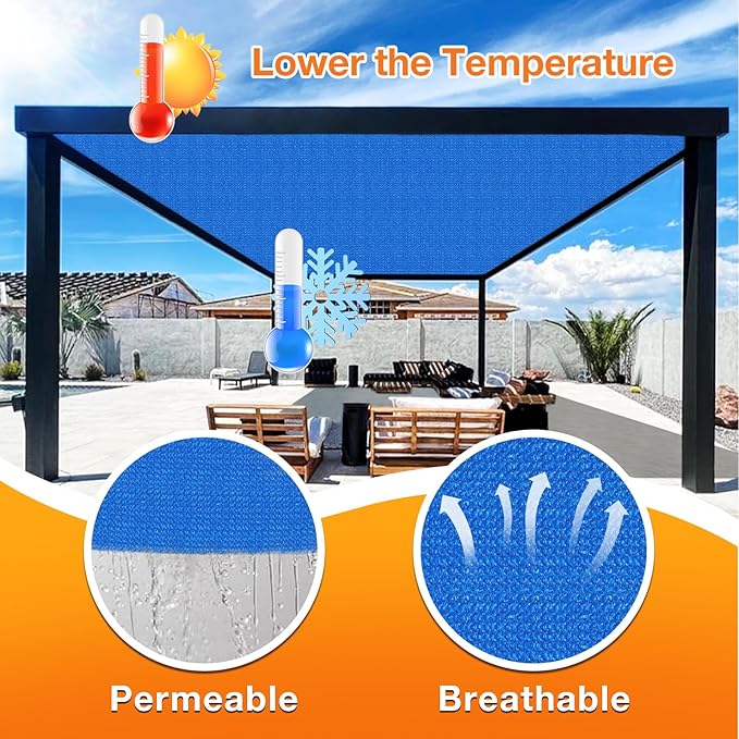Artpuch Outdoor Pergola Shade Cover 8' X 17' Sun Shade Cloth with Grommets, 90% UV Protection Canopy Patio Privacy Screen (Customized Available) GN107, Blue