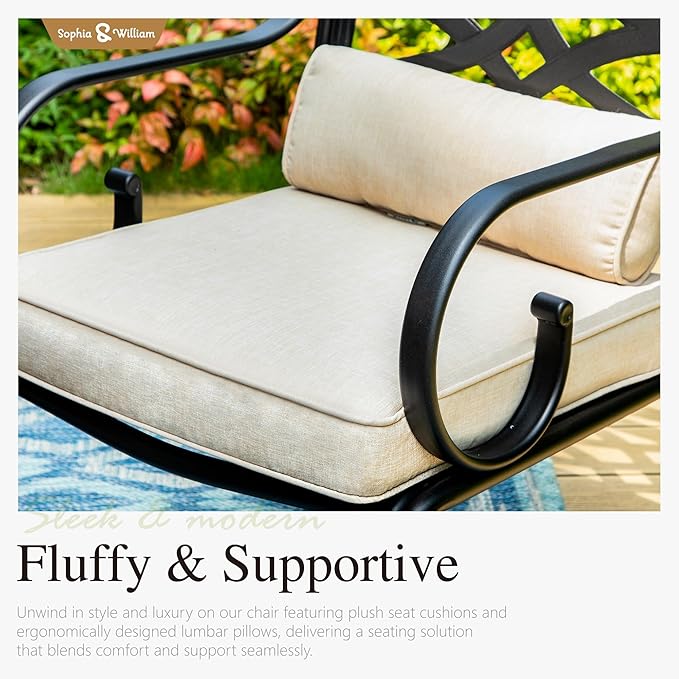 Sophia & William Outdoor Patio Dining Set for 6 | Outdoor Table and Chairs | Removable Seat Cushions | 4 Fixed Chairs | 2 Swivel Patio Dining Chairs | 64" Metal Tabletop with Wood Texture