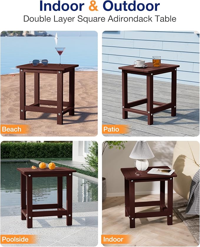 YEFU Outdoor Side Table for Patio: 16" HIPS Weather - Resistant Adirondack Tables - Waterproof Small Square End Tables for Backyard Living Room Bedroom - Indoor Outdoor Durable Table Coffee