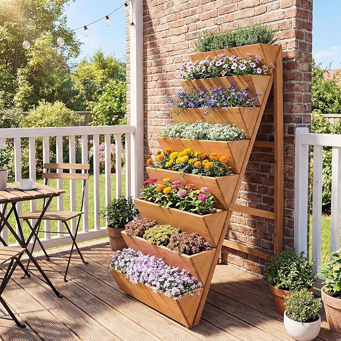Giantex 8-Tier Wooden Vertical Raised Garden Bed, Freestanding Plant Stand with Legs for Herbs Vegetables Fruits, Indoor Outdoor Tiered Wood Planter Box Flower Rack for Patio, Balcony & Yard
