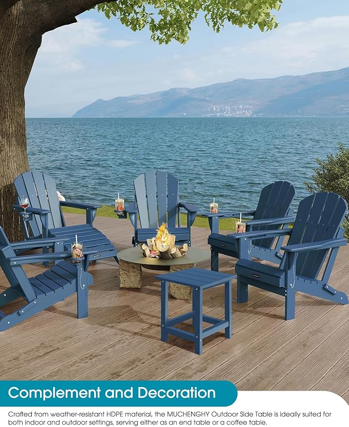 MUCHENGHY Adirondack Outdoor Side Table, 14.7" Patio Side Table Weather Resistant, HDPE Outdoor End Tables for Patio, Navy Blue