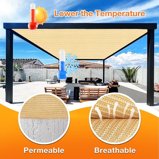 Artpuch Outdoor Pergola Shade Cover 6' X 20' Sun Shade Cloth with Grommets, 90% UV Protection Canopy Patio Privacy Screen (Customized Available) GN107, Wheat