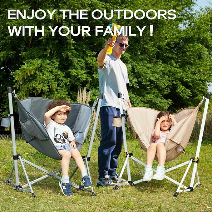 Portal Large Hammock Camping Chair Folding Rocking Chairs Portable Swinging Chair Wide Seat for Outdoor Lawn Patio Garden,Support 350 lbs, Grey, 2 Pack