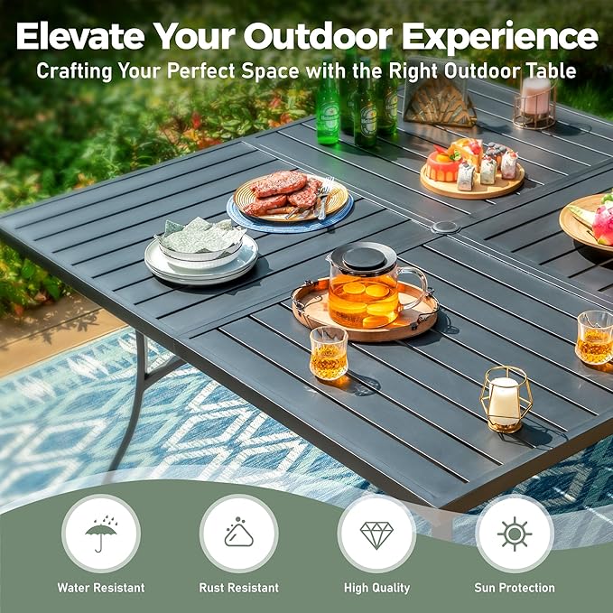 Patio Dining Set for 8, 60" x 60" Square Metal Table with Umbrella Hole, 8 x Stable Dining Chairs, Outdoor Table and Chairs Set for Lawn Backyard and Deck, Red