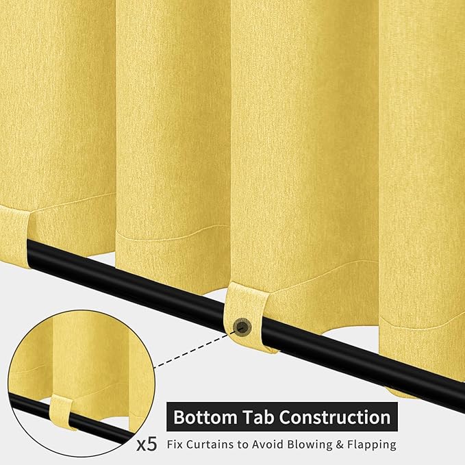 Easy-Going Linen Look Outdoor Curtains Waterproof Windproof Porch Curtains, Soft Thicken Outdoor Privacy Curtains for Patio, Gazebo, Grommet Top and Tab Bottom Drape, 1 Panel, 110x84 inch, Yellow