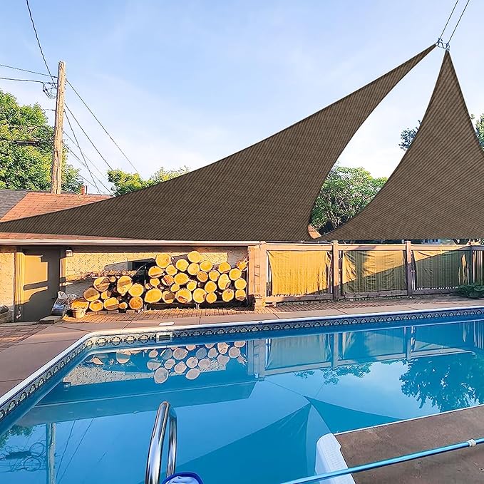 E&K Sunrise 8' x 8' x 8' Sun Shade Sail Triangle Canopy Shade Cover UV Block for Patio Backyard Garden Outdoor (Brown)