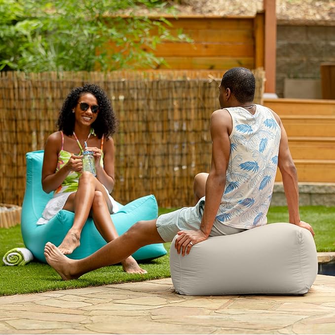 Jaxx Leon Outdoor Bean Bag Ottoman, Navy Striped