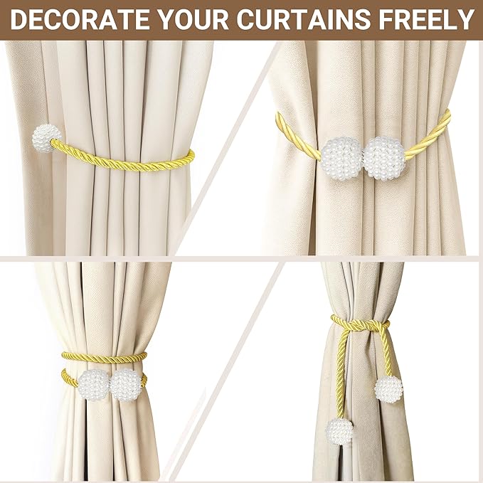 Hion Magnetic Curtain Tiebacks Golden 6 Pack, Curtain Tiebacks Buckles Holdbacks Holders Hooks Clip for Home Bedroom Office Decorative Thick or Thin Curtain
