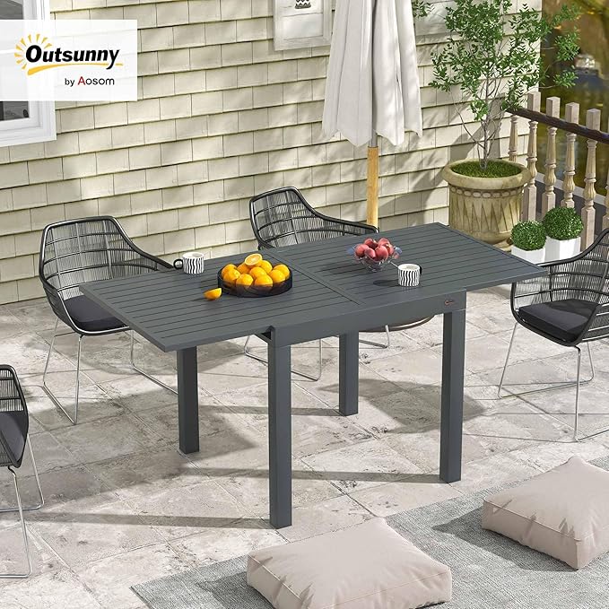 Outsunny Expandable Patio Dining Table for 4-6, 35.5" -70.75" Aluminum Extendable Outdoor Dining Table, Square/Rectangular Patio Table for Garden, Backyard, Poolside, Deck, Gray
