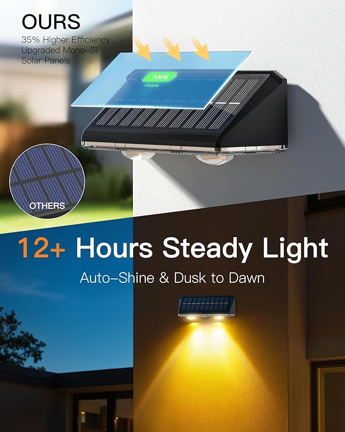 Solar Fence Lights Outdoor, 16 Pack IP65 Waterproof Fence Lights Solar Powered with Ultra-Bright LED Lens, 9 Color Modes, 12+ Hours Steady Glow for Deck/Backyard/Patio/Pool/Wall - Black