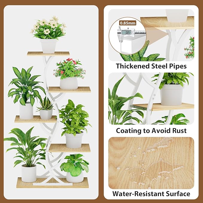 Plant Stand Indoor with Grow Lights - 44" Tall Corner Plant Stands for Indoor Plants, 5 Tiered Metal Plant Shelf, Curved Plant Flower Holder Dispaly Rack for Living Room, Home Patio Balcony (White)