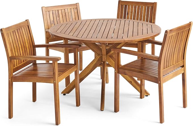 Christopher Knight Home Kally Outdoor Five Piece Acacia Dining Set, Teak Finish