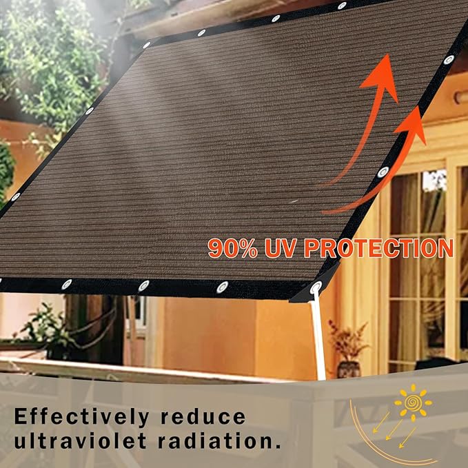 Sun Shade Cloth with Grommets,90% UV Protection Shade Fabric,Pergola Shade Cover Canopy Fence Privacy Screen Balcony,Brown Sunshades for Patio Pergola Garden Backyard Outdoor,Mocha-8x8FT